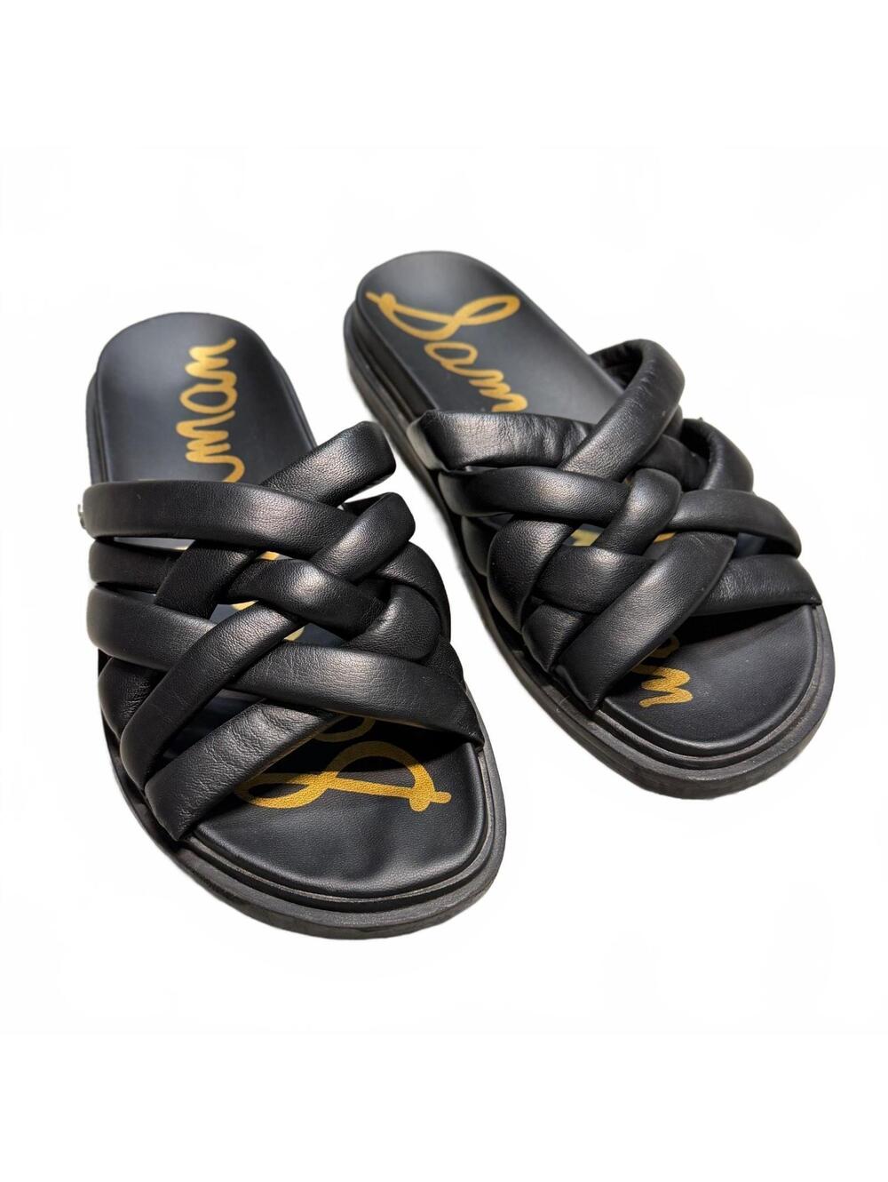 Sam Edelman Vaugn Womens Black Leather Braid Slide Sandals Size 8.5